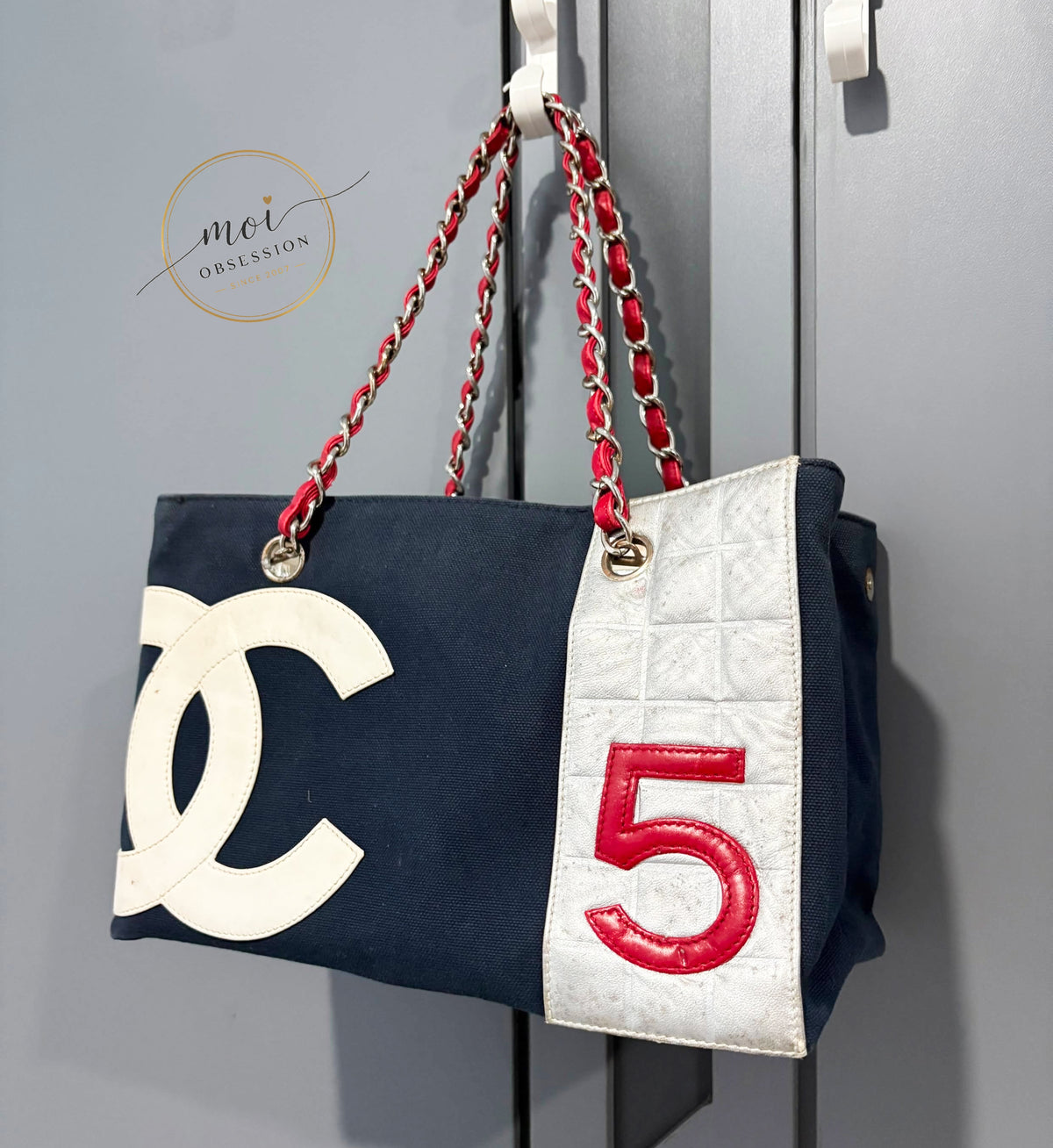 CHANEL No. 5 Logo CC Coco Mark Tote Bag Shoulder Double chain