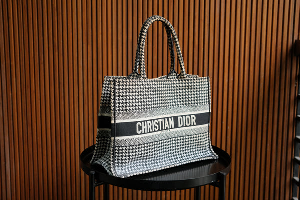 Christian Dior Book Tote in Black and White Houndstooth Embroided Canvas. comes with dustbag PHP90,000