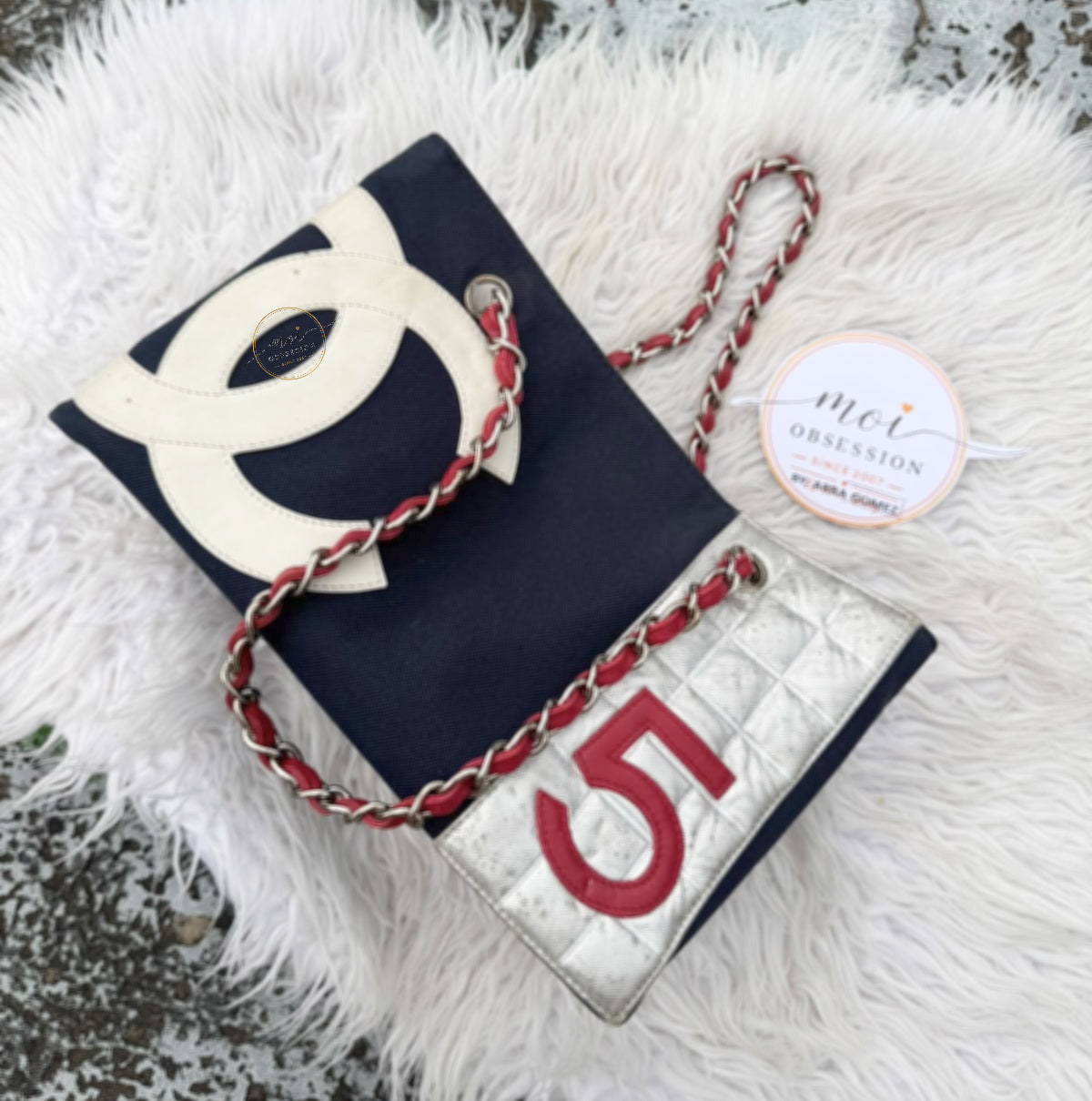 CHANEL No. 5 Logo CC Coco Mark Tote Bag Shoulder Double chain
