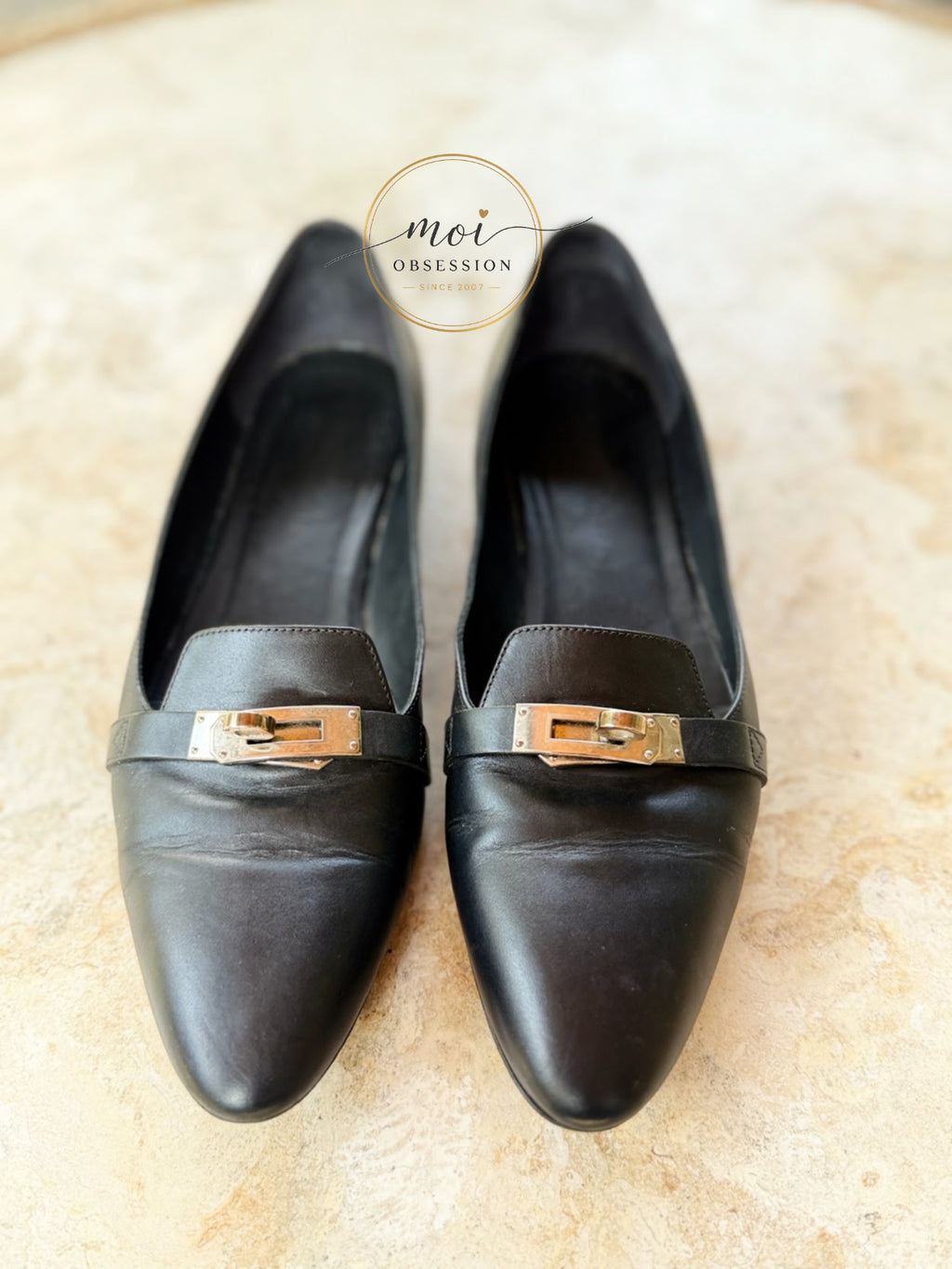 Hermes Ballerina Flats Pegasus PHW Noir size 38 slightly used