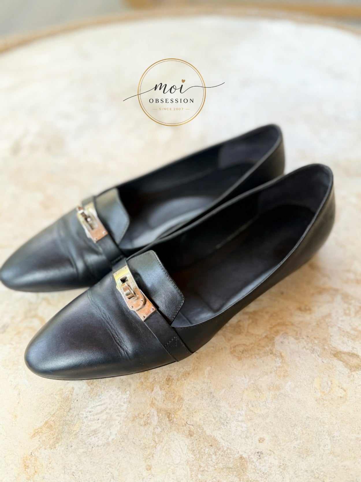 Hermes Ballerina Flats Pegasus PHW Noir size 38 slightly used