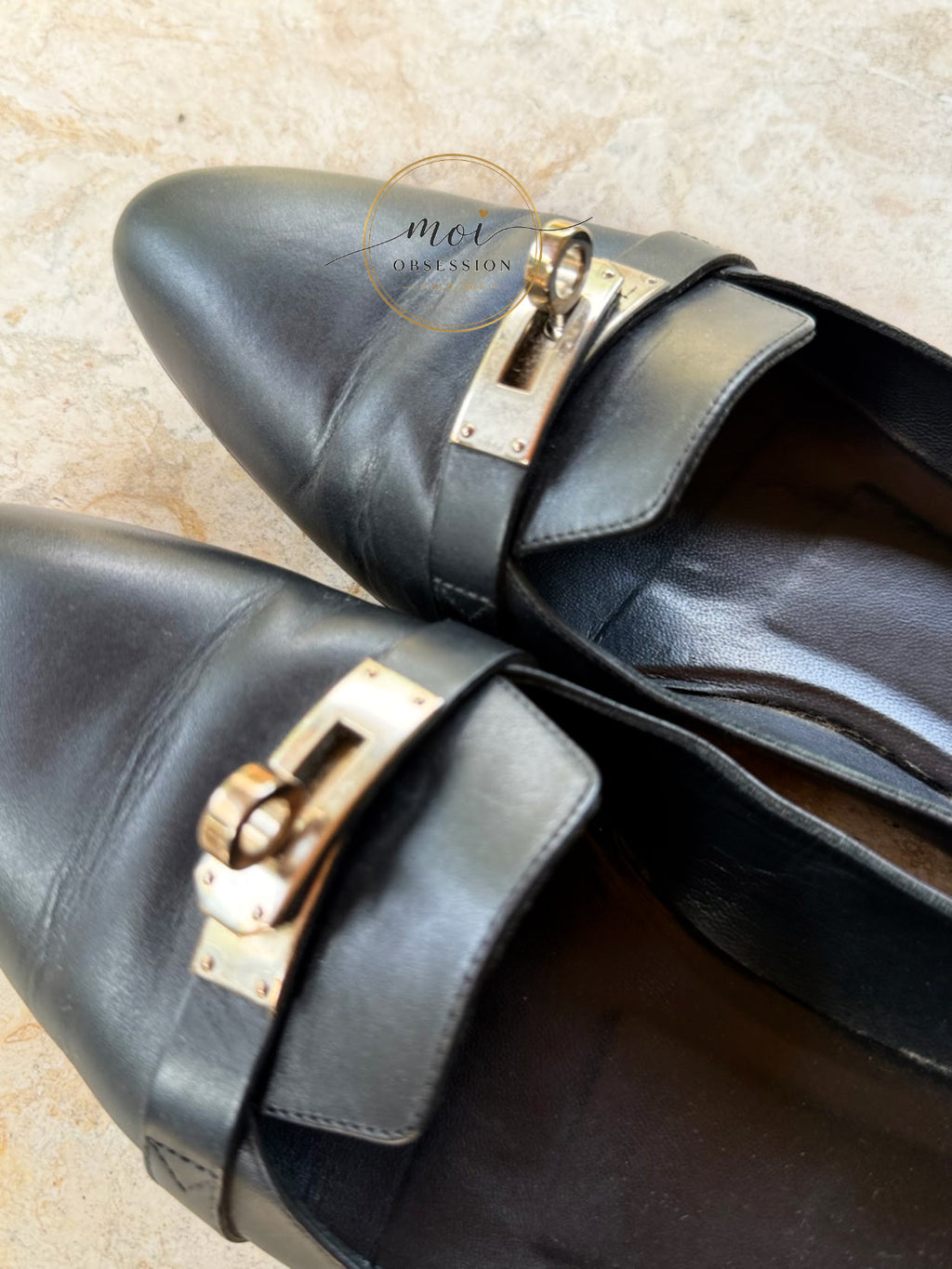 Hermes Ballerina Flats Pegasus PHW Noir size 38 slightly used
