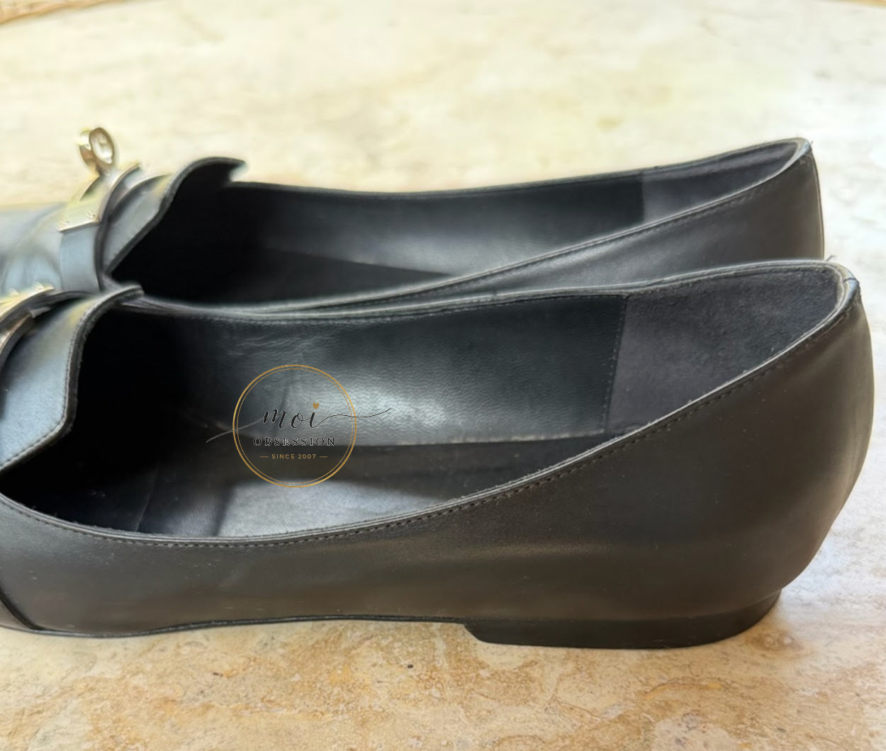 Hermes Ballerina Flats Pegasus PHW Noir size 38 slightly used