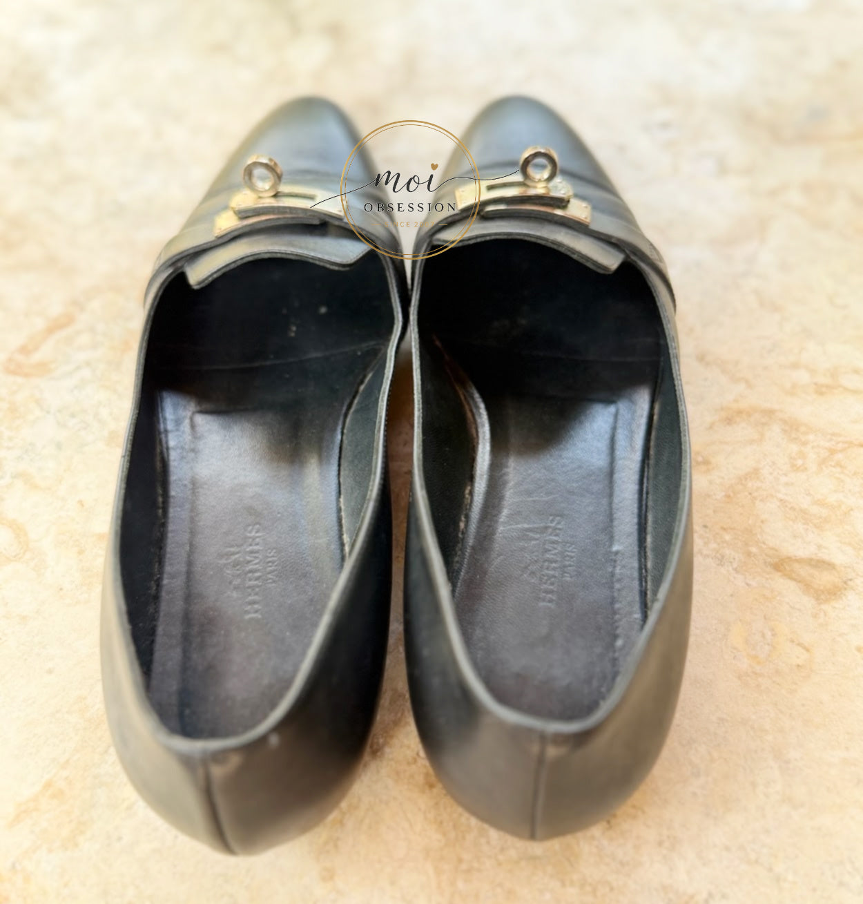 Hermes Ballerina Flats Pegasus PHW Noir size 38 slightly used
