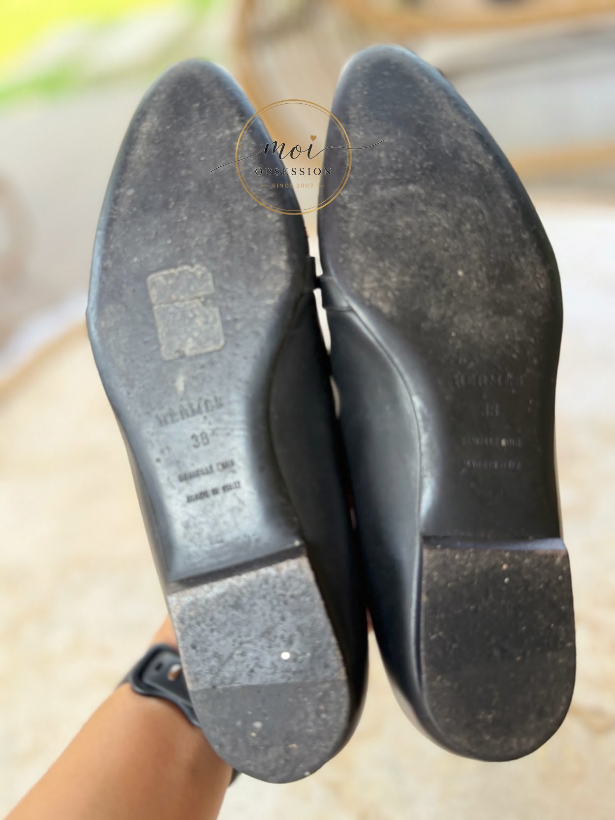 Hermes Ballerina Flats Pegasus PHW Noir size 38 slightly used