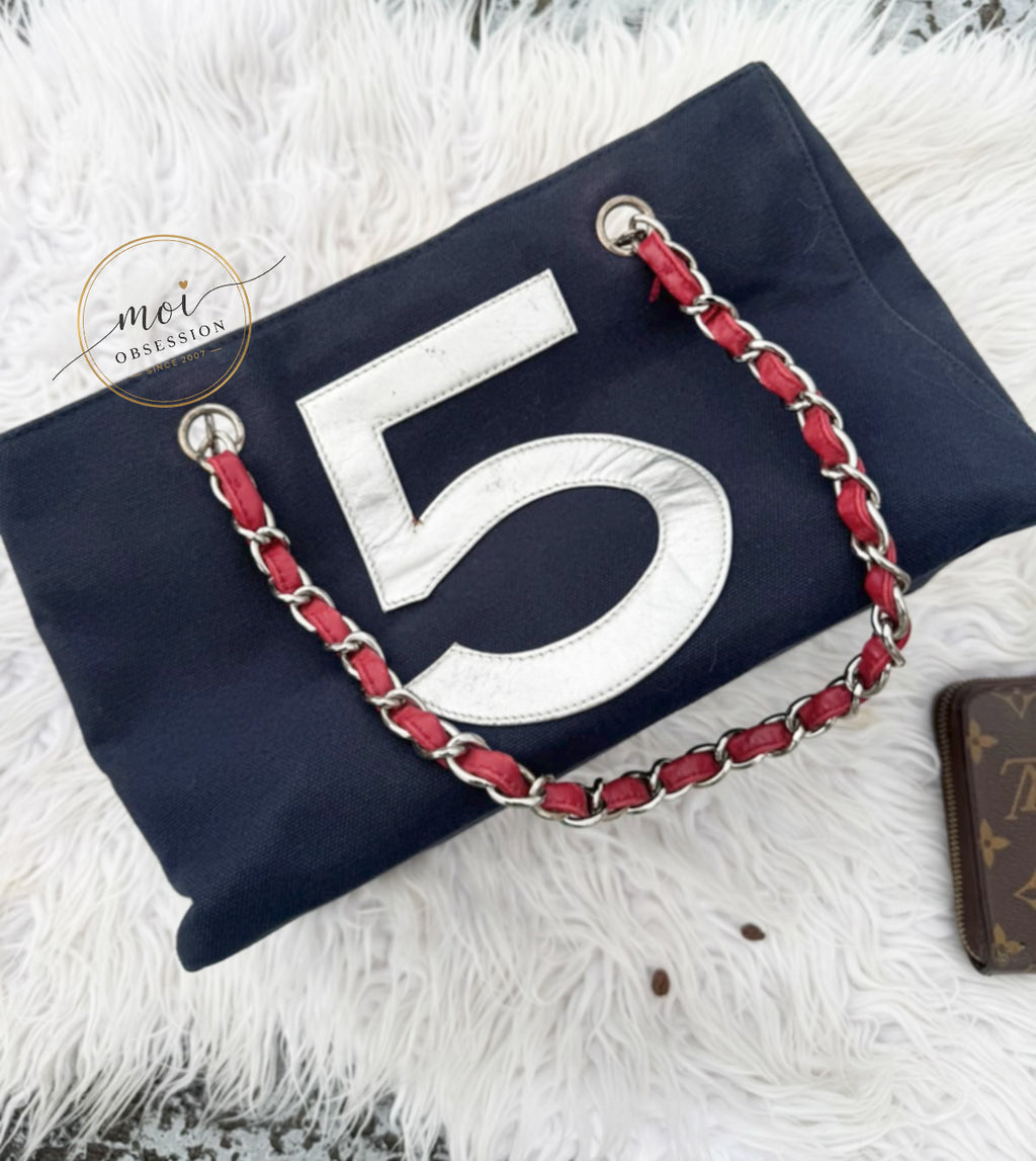 CHANEL No. 5 Logo CC Coco Mark Tote Bag Shoulder Double chain