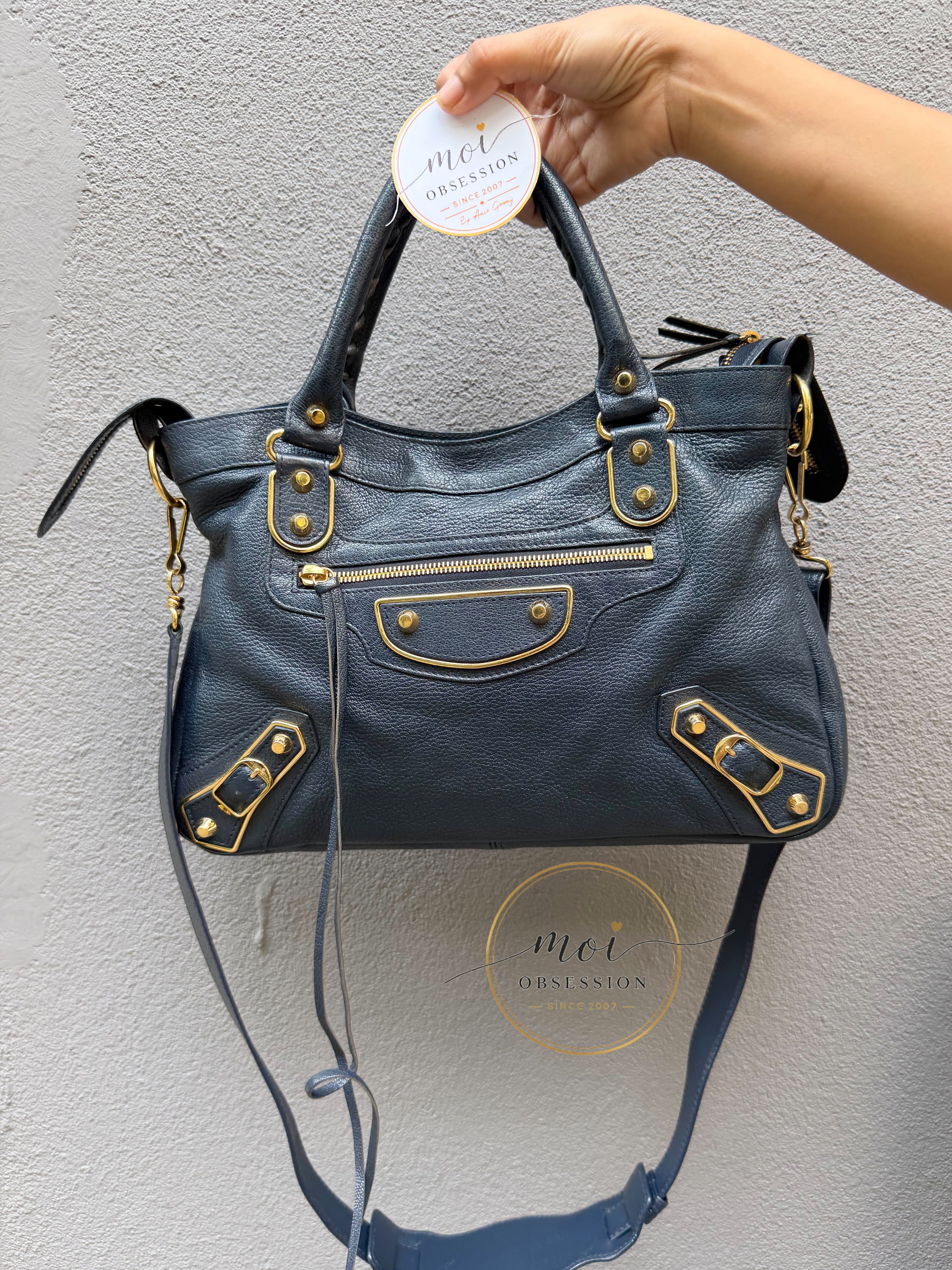 Balenciaga Town Metallic Edge Navy Blue Shoulder Bag GHW – Pre-Owned