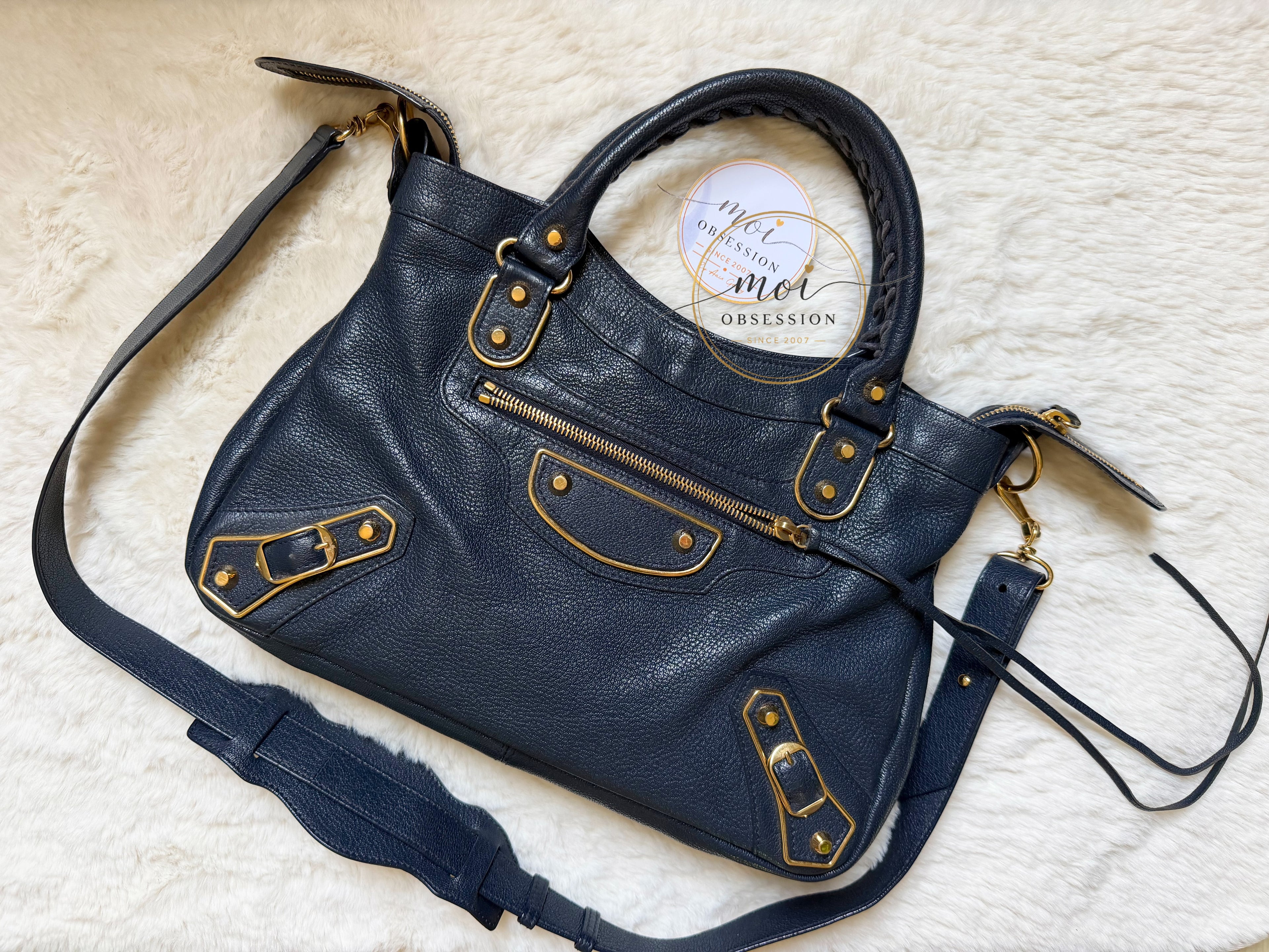 Balenciaga Town Metallic Edge Navy Blue Shoulder Bag GHW – Pre-Owned