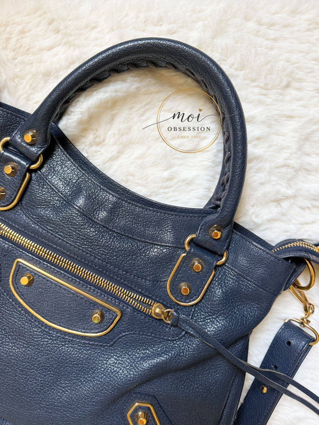 Balenciaga Town Metallic Edge Navy Blue Shoulder Bag GHW – Pre-Owned