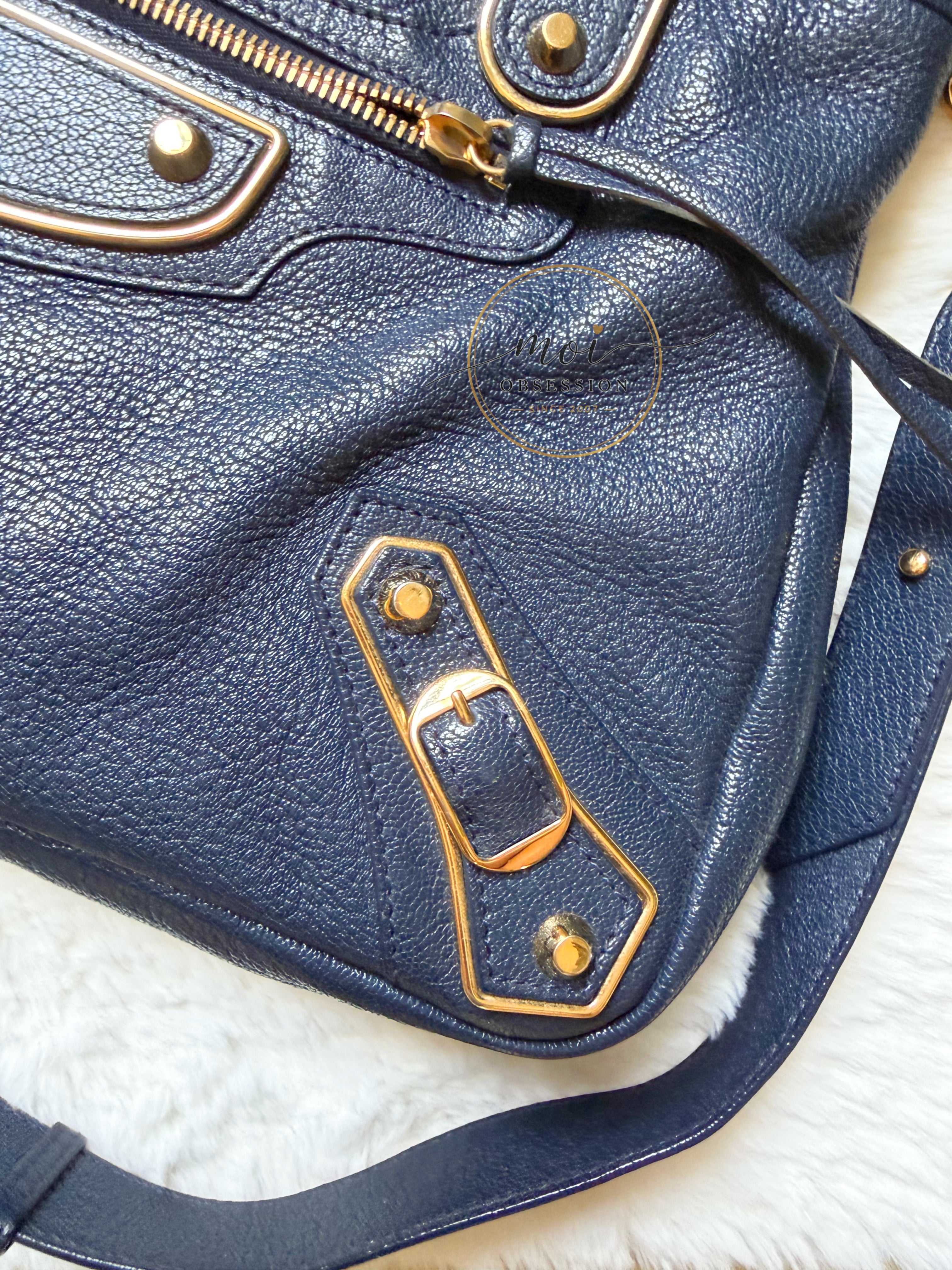 Balenciaga Town Metallic Edge Navy Blue Shoulder Bag GHW – Pre-Owned