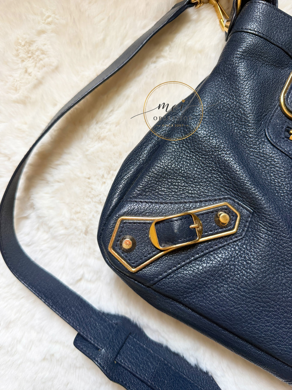 Balenciaga Town Metallic Edge Navy Blue Shoulder Bag GHW – Pre-Owned