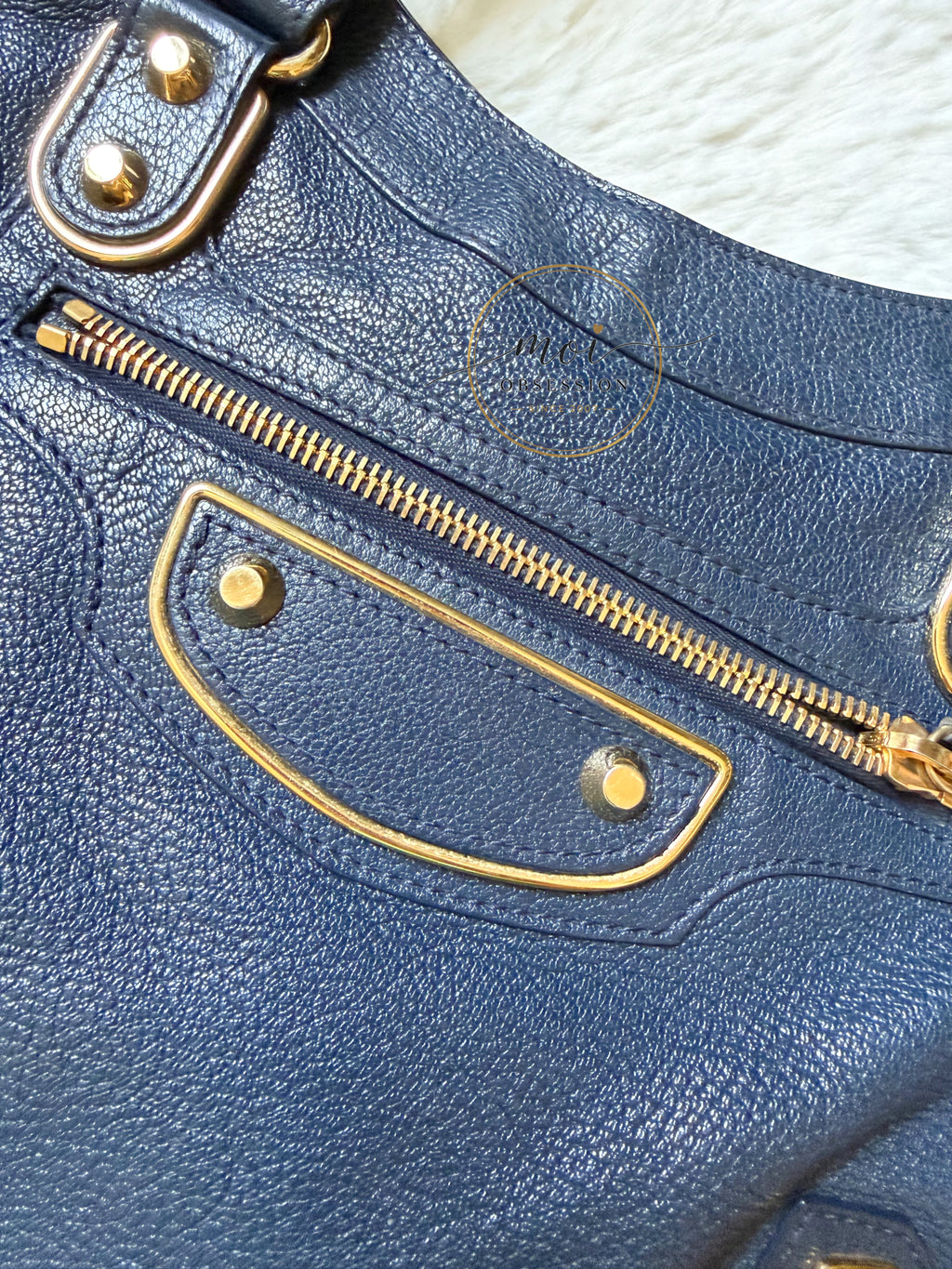 Balenciaga Town Metallic Edge Navy Blue Shoulder Bag GHW – Pre-Owned