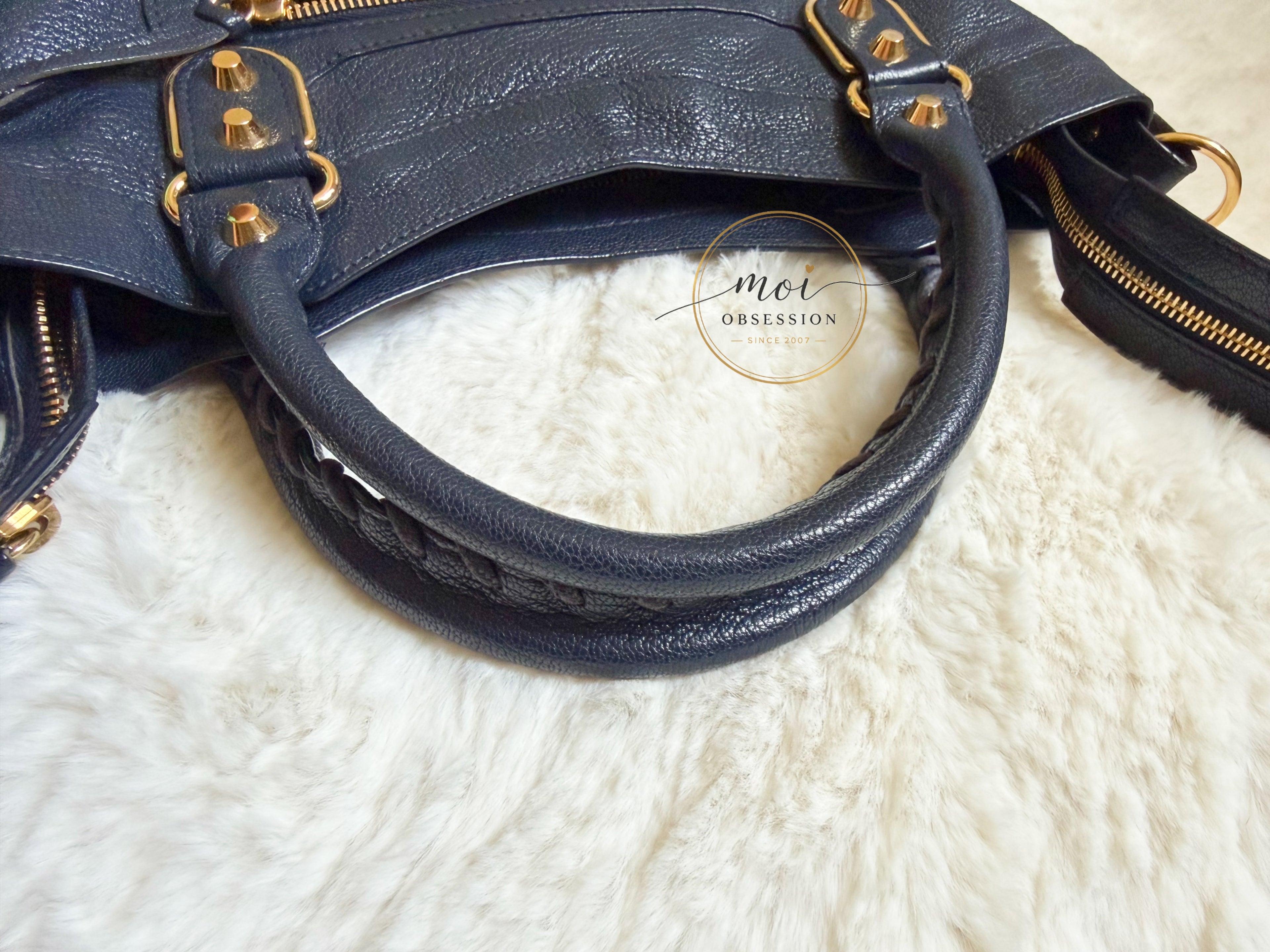 Balenciaga Town Metallic Edge Navy Blue Shoulder Bag GHW – Pre-Owned