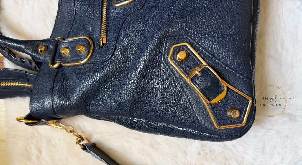 Balenciaga Town Metallic Edge Navy Blue Shoulder Bag GHW – Pre-Owned