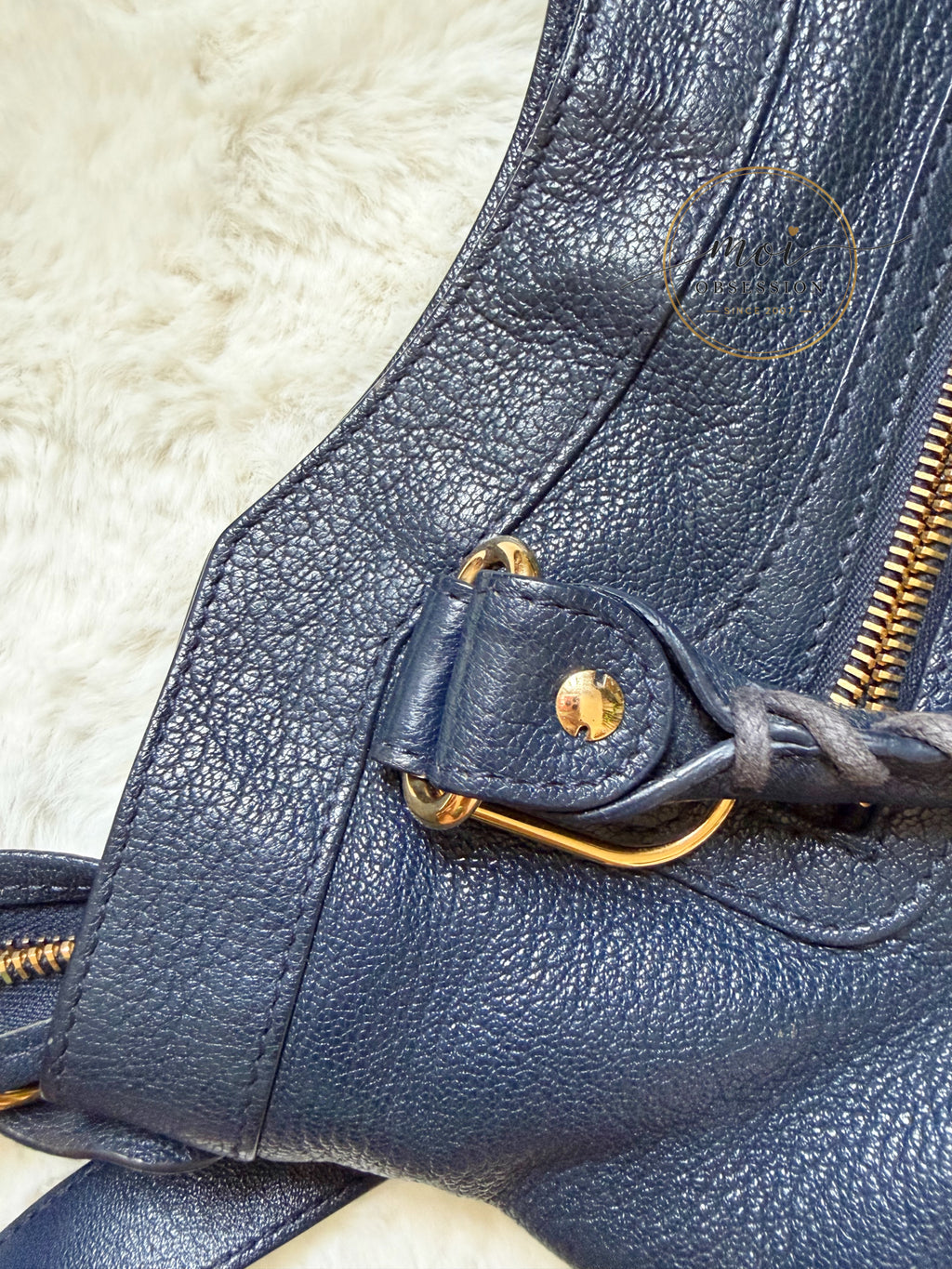 Balenciaga Town Metallic Edge Navy Blue Shoulder Bag GHW – Pre-Owned