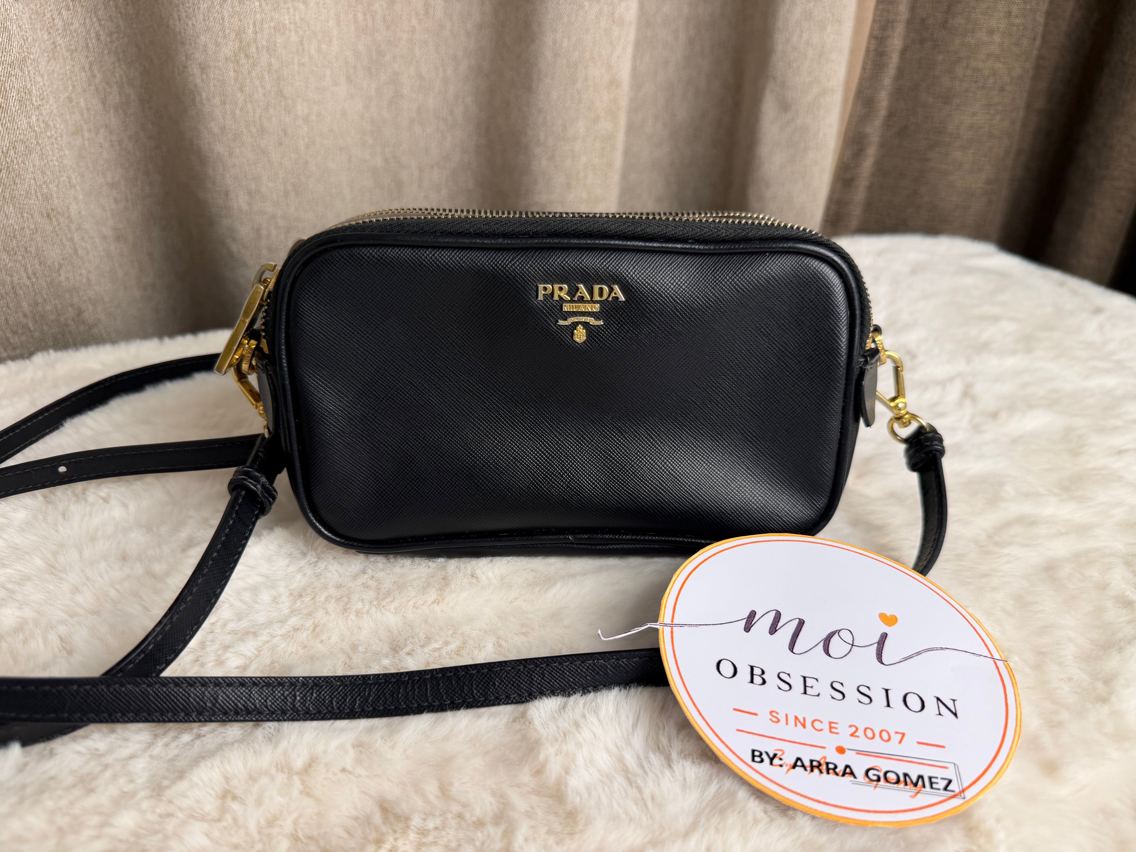 PRADA SAFFIANO DOUBLE ZIP CROSSBODY BAG