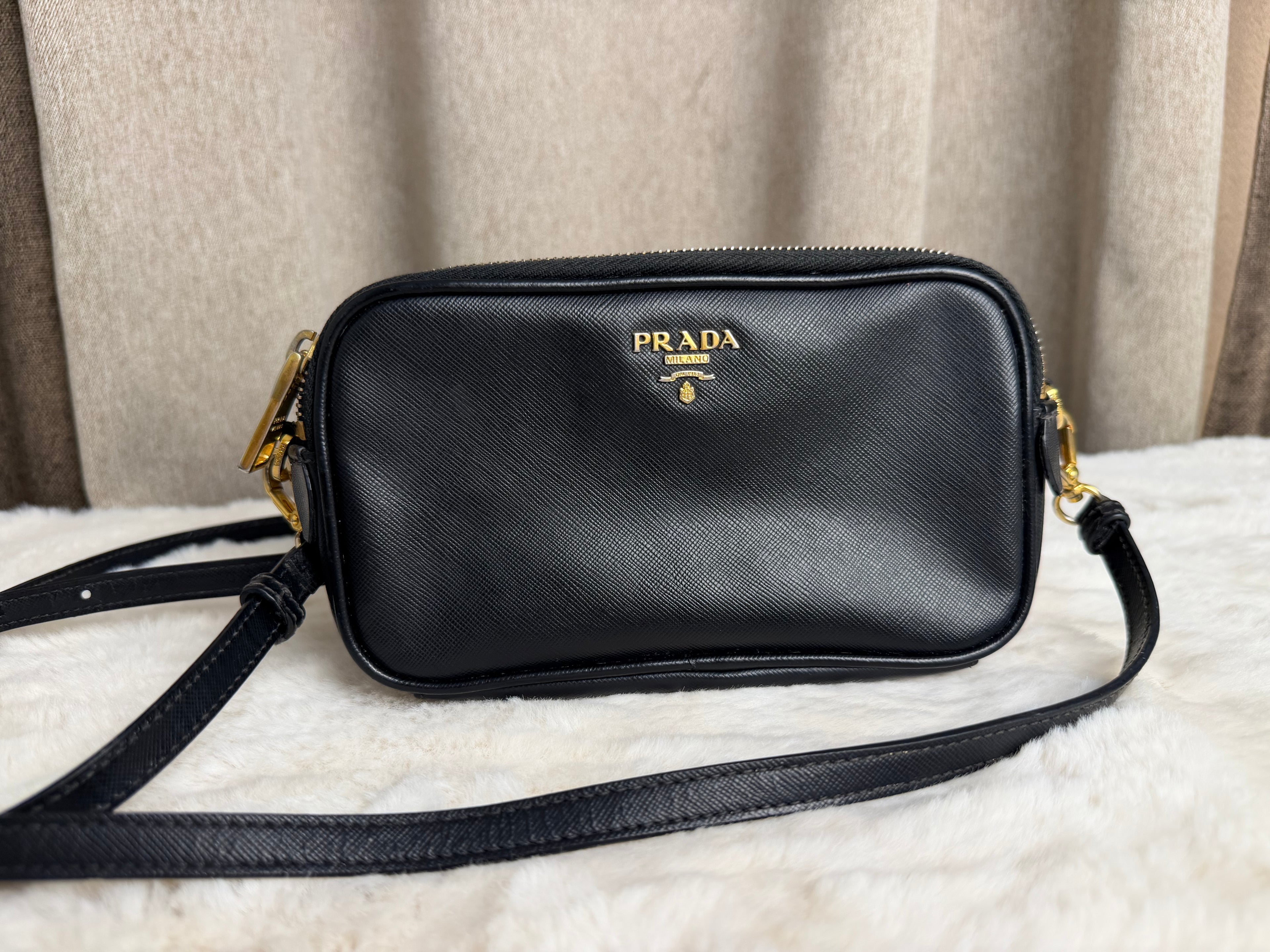 PRADA SAFFIANO DOUBLE ZIP CROSSBODY BAG