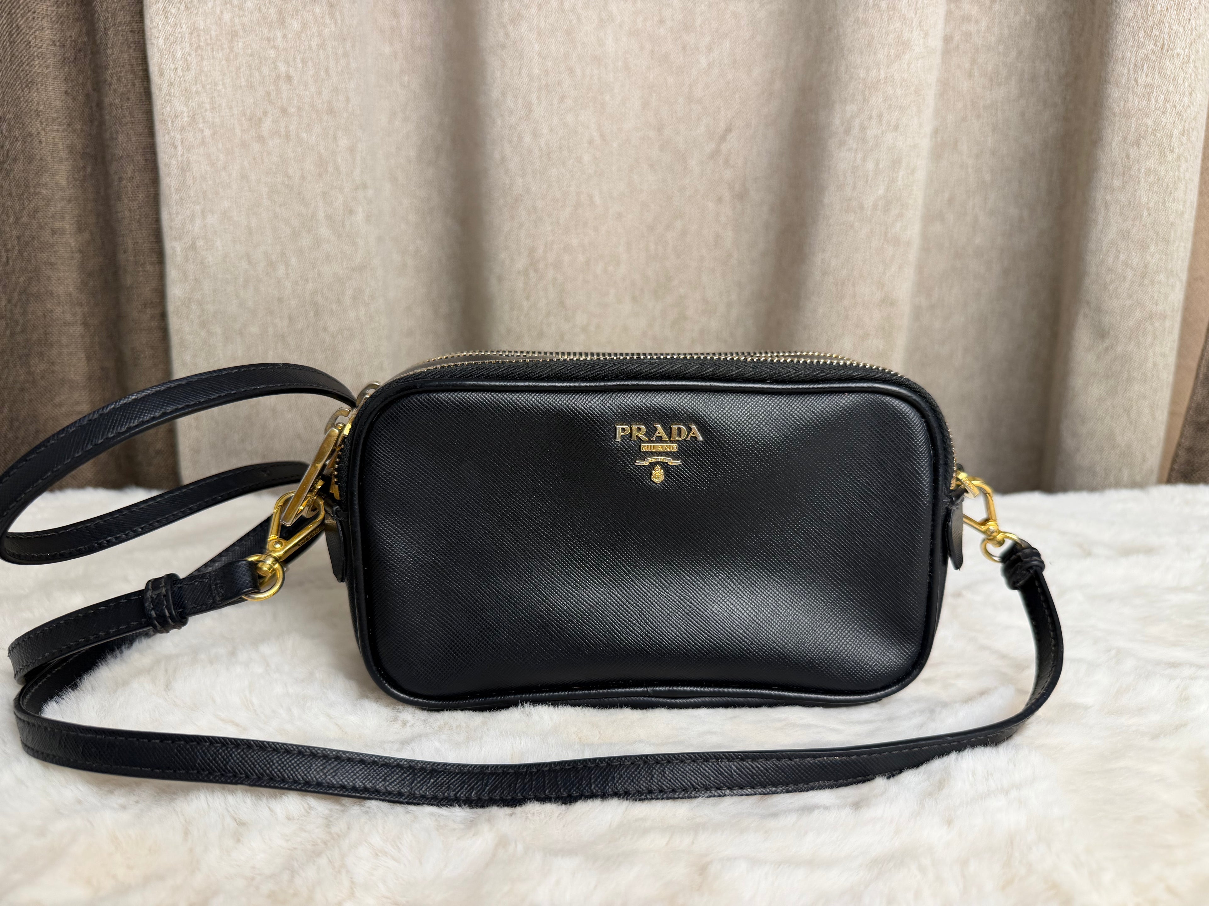 PRADA SAFFIANO DOUBLE ZIP CROSSBODY BAG