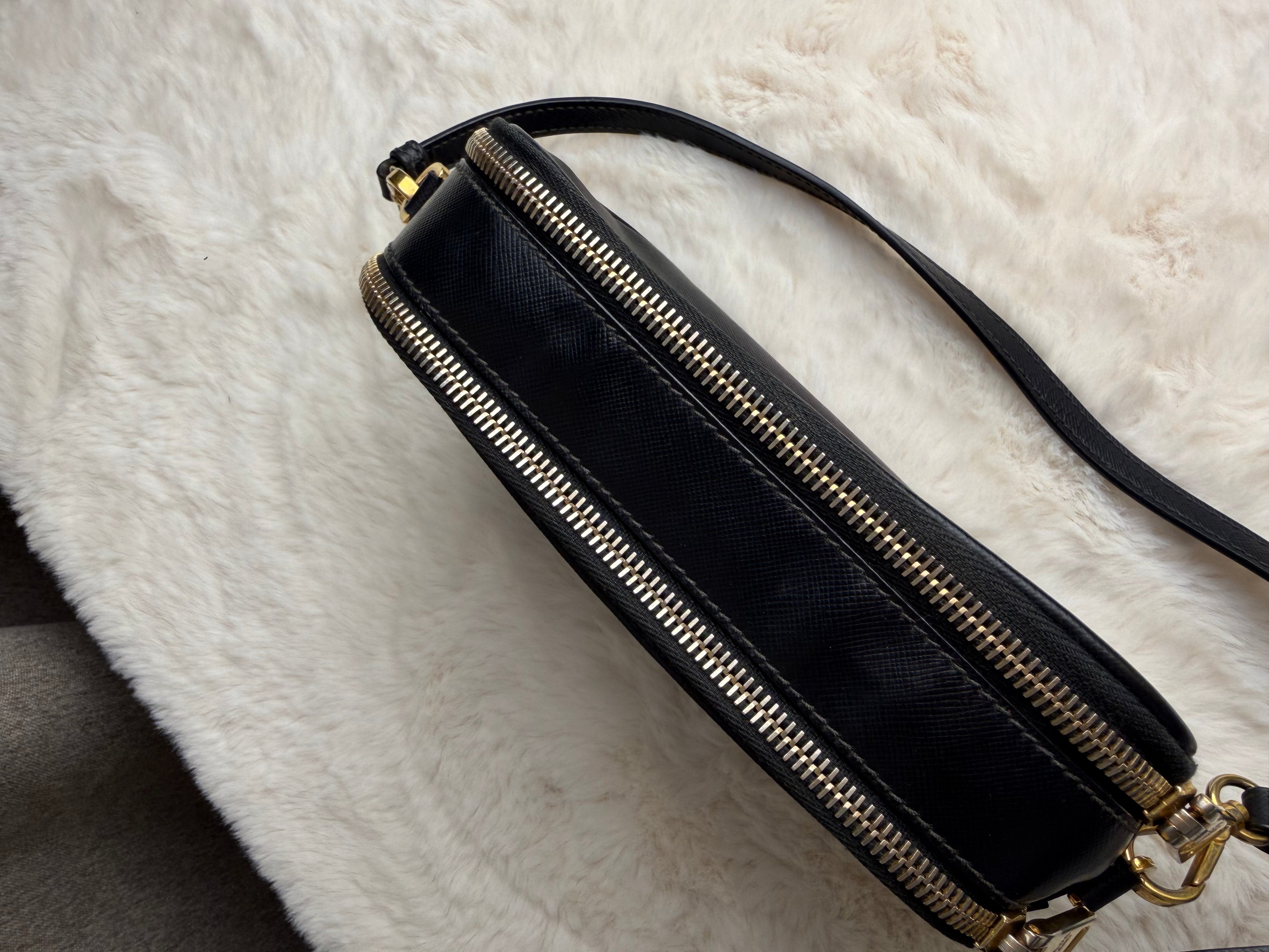 PRADA SAFFIANO DOUBLE ZIP CROSSBODY BAG